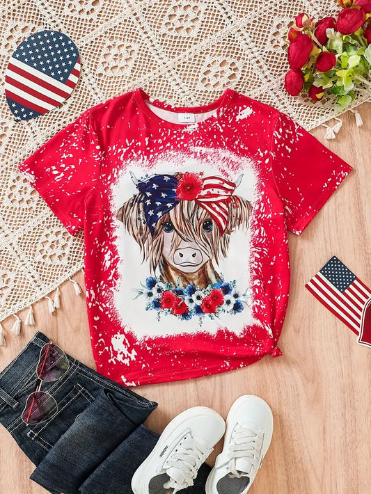 Red White and Blue Highland Cow