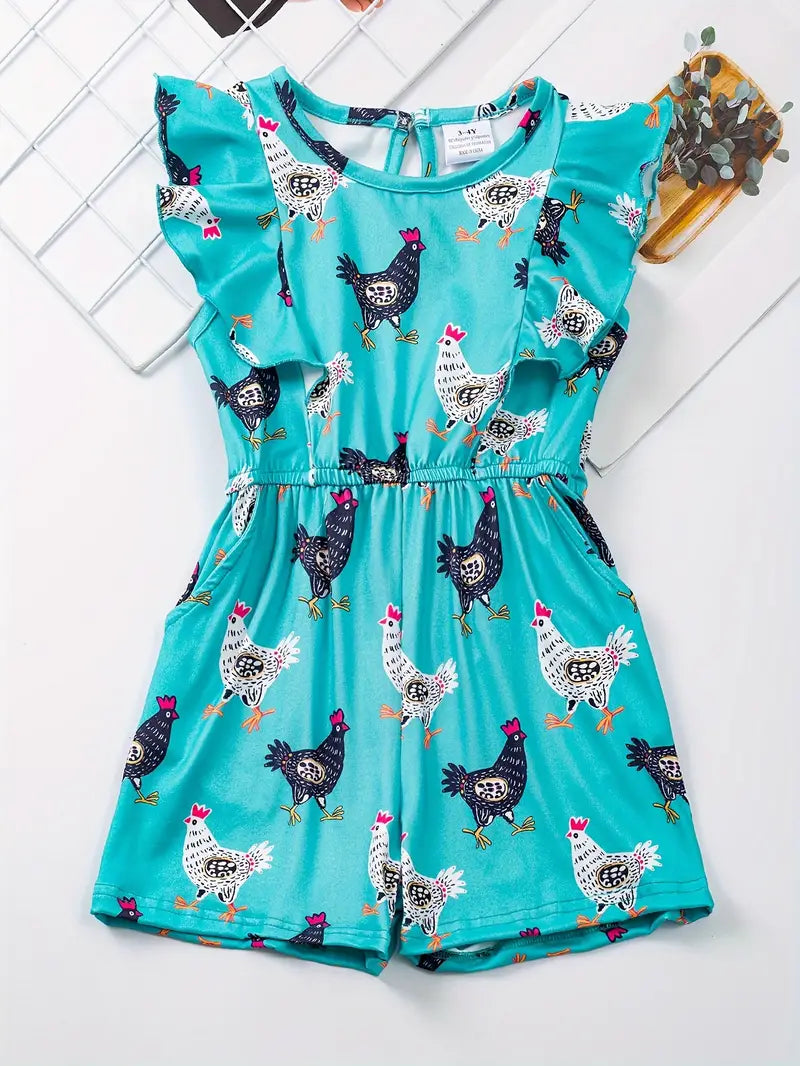 Chicken Teal Romper