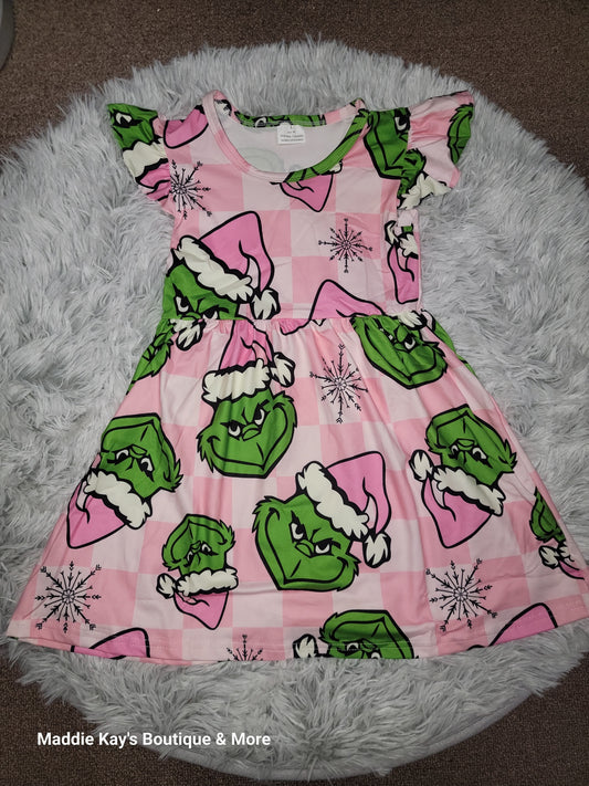 GRINCH PINK PLAID DRESS