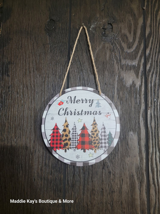 MERRY CHRISTMAS PLAID WOODEN SIGN