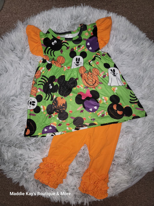 MICKEY MOUSE ORANGE/GREEN HALLOWEEN 2PC SHORT SLEEVE