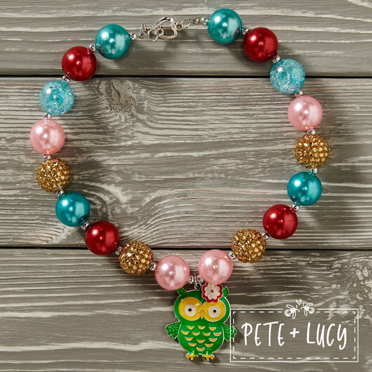 Vibrant Owls Bubblegum Necklace